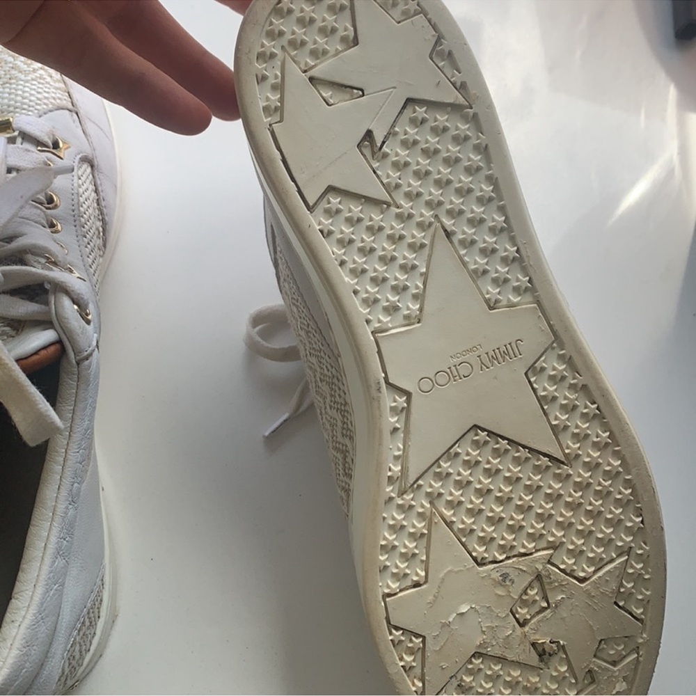 Jimmy Choo White Sneakers with Soft Suede Upper and Perforated Toe Box - Picture 5 of 6